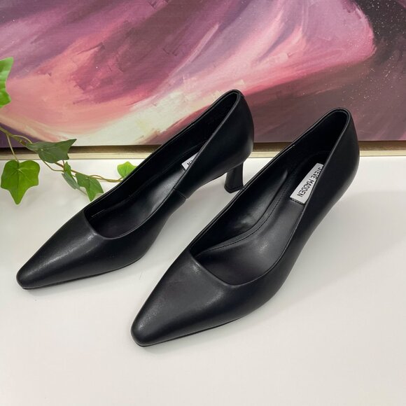 Steve Madden Womens Black Leather Pointed Toe Kitten Heel Pumps 9 - Picture 7 of 12
